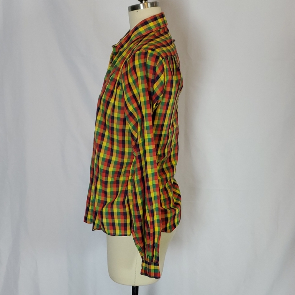 Vtg Nantucket, 14, bright colored plaid blouse - Picture 3 of 5